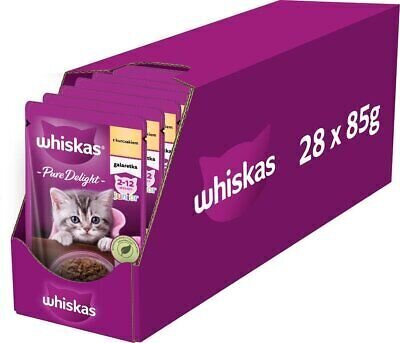 Whiskas Junior jauniem kaķēniem, ar vistas gaļu, 28x85 g cena un informācija | Konservi kaķiem | 220.lv