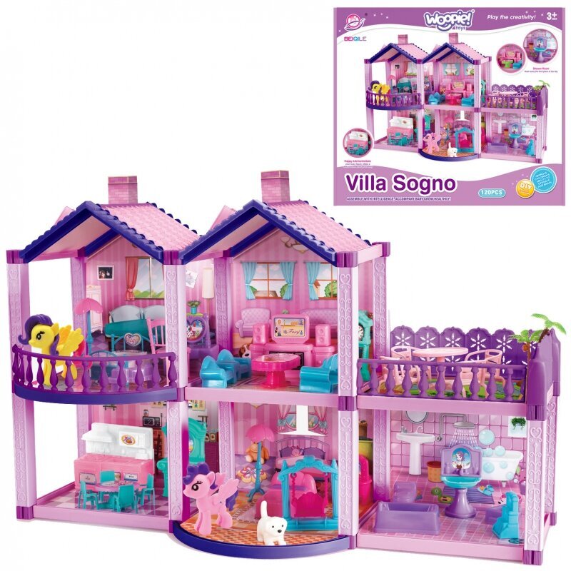 Rozā leļļu māja 120, Woopie цена и информация | Rotaļlietas meitenēm | 220.lv