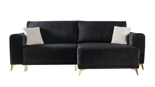 Stūra dīvāns FEROCE - L-veida mīkstais stūris, dīvāns, viesistaba, universāls velveta (krāsa: melns pufs: UNI) cena un informācija | Stūra dīvāni | 220.lv