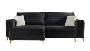 Угловой диван FEROCE - Г-образный мягкий уголок, диван для гостиной, универсальный вельвет (цвет: пуф черный: UNI) цена и информация | Угловые диваны | 220.lv