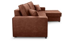 Stūra dīvāns LOTI - neliels L-veida mīkstināts stūris ar guļamfunkciju un gultas pamatni 265x165 (krāsa: viskija, otomāns: labajā pusē) cena un informācija | Stūra dīvāni | 220.lv