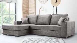 Stūra dīvāns LOTI - neliels L-veida mīkstināts stūris ar guļamvietu un gultas pamatni 265x165 (krāsa: pelēka, otomāns: kreisais) cena un informācija | Stūra dīvāni | 220.lv