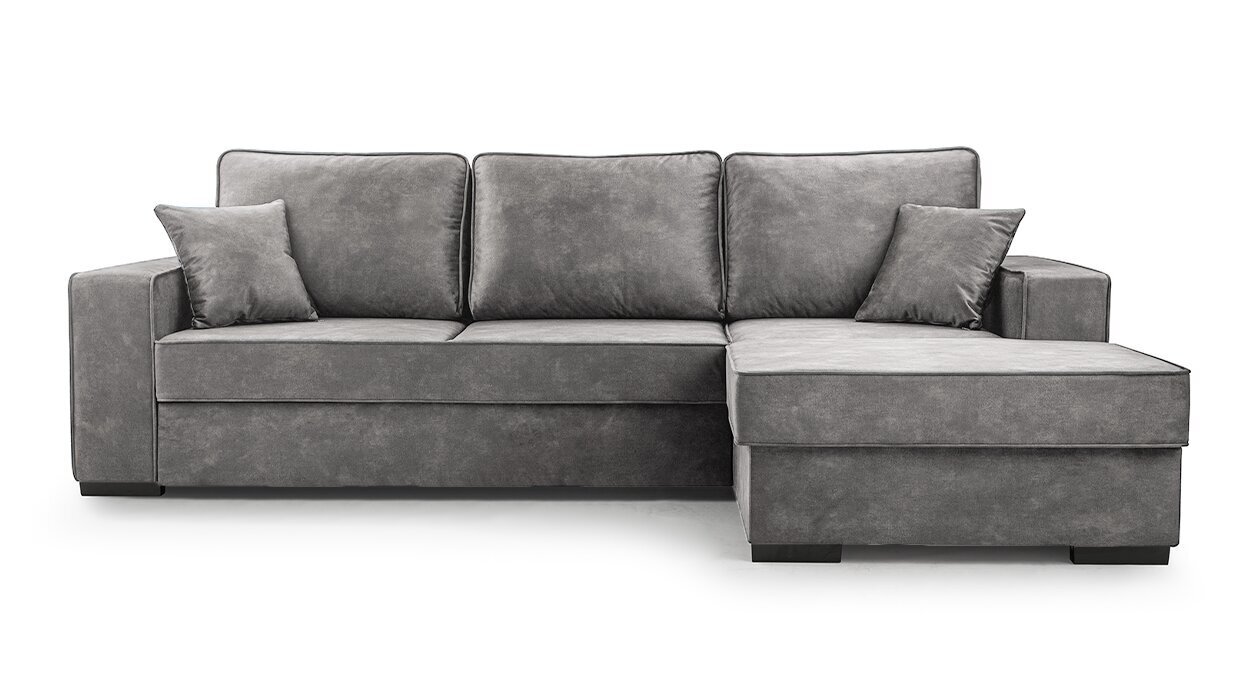 Stūra dīvāns LOTI - neliels L-veida mīkstināts stūris ar guļamvietu un gultas pamatni 265x165 (krāsa: pelēka, otomāns: pa labi) cena un informācija | Stūra dīvāni | 220.lv