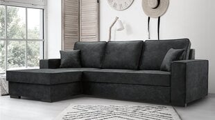 Stūra dīvāns LOTI - neliels L-veida mīkstināts stūris ar guļamvietu un gultas pamatni 265x165 (krāsa: tumši pelēka, otomāns: kreisais) cena un informācija | Stūra dīvāni | 220.lv