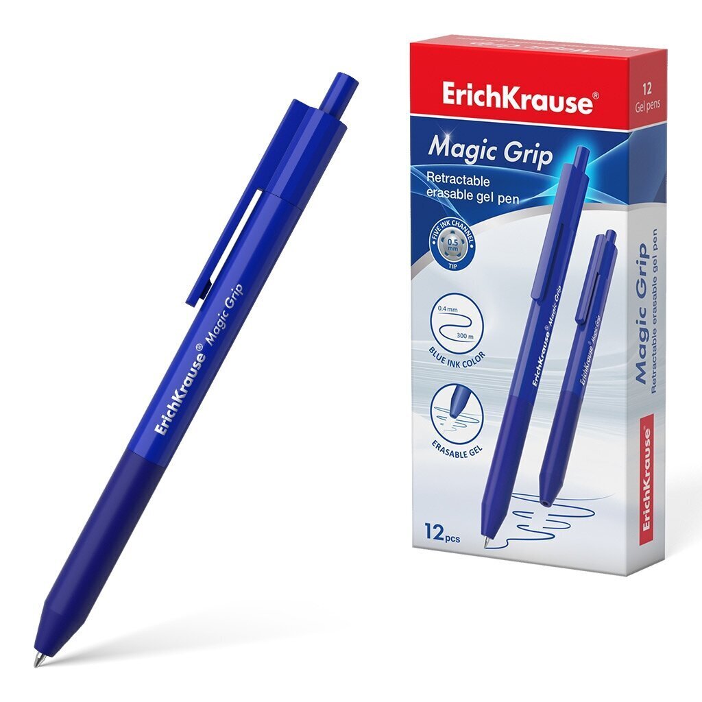 Izdzēšama automātiska gēla pildspalva Magic Grip ErichKrause, 0,5mm, zila cena un informācija | Rakstāmpiederumi | 220.lv