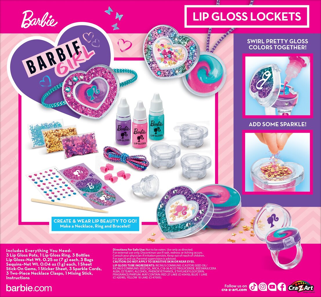 Grima komplekts meitenēm Barbie Sparkling Sweet Heart Lip Gloss Lockets cena un informācija | Bērnu kosmētika, līdzekļi jaunajām māmiņām | 220.lv