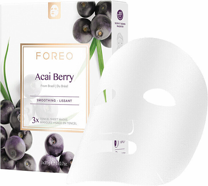 Sejas maskas nobridušai ādai Foreo Acai Berry Smooth Cloth, 3 x 20 g цена и информация | Sejas maskas, acu maskas | 220.lv