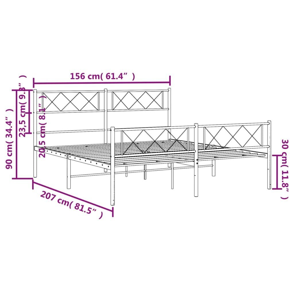 Gultas rāmis ar galvgali un kājgali vidaXL, 150x200 cm, balts цена и информация | Gultas | 220.lv