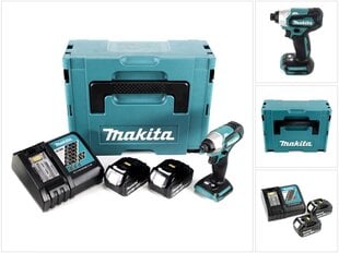 Аккумуляторный ударный гайковерт Makita DTD 155 RFJ 18 В 140 Нм 1/4 дюйма + 2х аккумулятора 3,0 Ач + блок зарядки + Makpac цена и информация | Шуруповерты, дрели | 220.lv