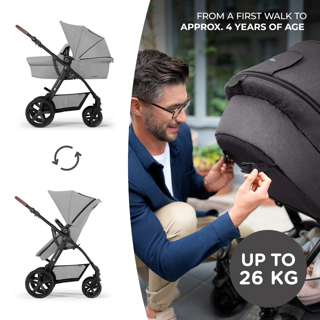 Universālie rati Kinderkraft Moov CT 3in1 Mink Pro, grey цена и информация | Bērnu rati | 220.lv