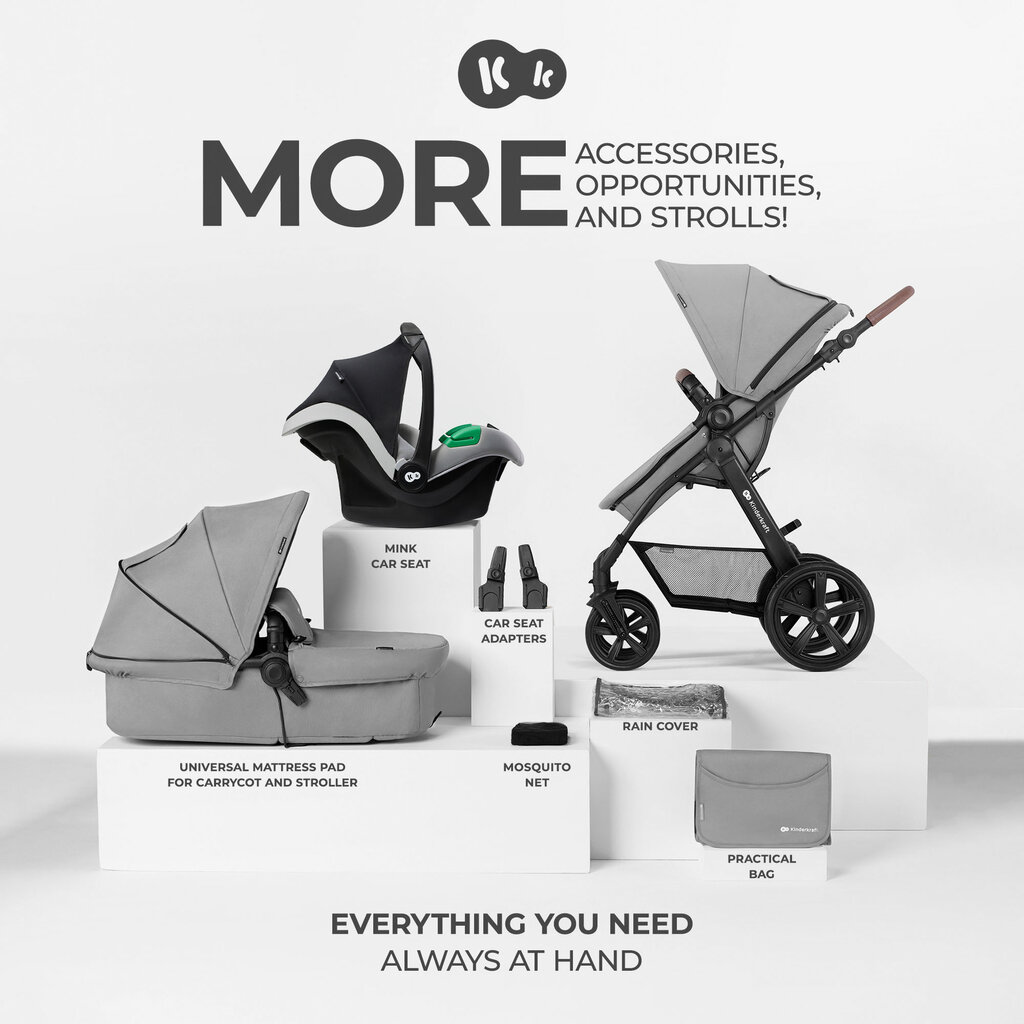 Universālie rati Kinderkraft Moov CT 3in1 Mink Pro, grey цена и информация | Bērnu rati | 220.lv