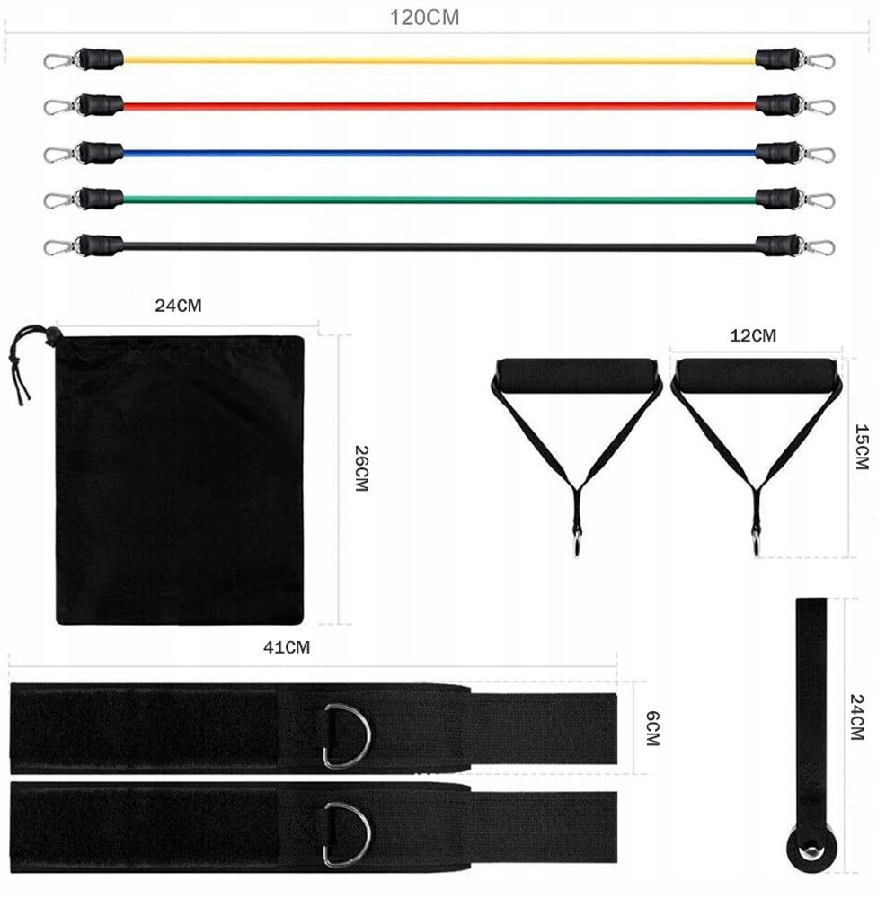 5 fitnesa gumiju komplekts ar rokturi cena un informācija | Fitnesa gumijas, gredzeni | 220.lv