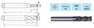 Радиальная фреза VHM Fi6 x R2.0 x 50 мм - 45 HRC цена и информация | Фрезы | 220.lv