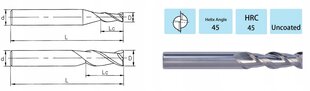 Фреза VHM для 2 отверстий для АЛЮМИНИЯ 3 x 4D x 50 - 45 HRC цена и информация | Фрезы | 220.lv