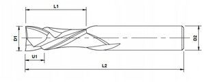 VHM 1P Down Cut 2 x 6 x 3,175 x 38 мм 45 HRC цена и информация | Фрезы | 220.lv