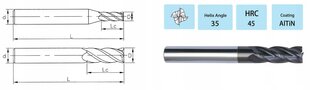 Твердосплавное фрезерное сверло 2,5 x 6D x 30 4 Feather 45 HRC цена и информация | Фрезы | 220.lv