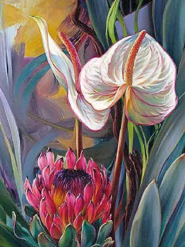 Dimantu mozaīkas komplekts uz rāmja TM Varvikas - Tropical bouquet LE154e, 30x40 cm cena un informācija | Dimantu mozaīkas | 220.lv