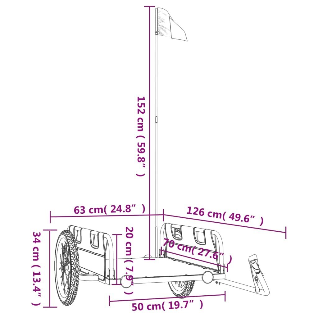 vidaXL velo piekabe, zaļa, Oksfordas audums un dzelzs цена и информация | Velosipēdu piekabes, rati | 220.lv