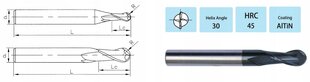 VHM 1P Down Cut 2 x 6 x 3,175 x 38 мм 45 HRC цена и информация | Фрезы | 220.lv