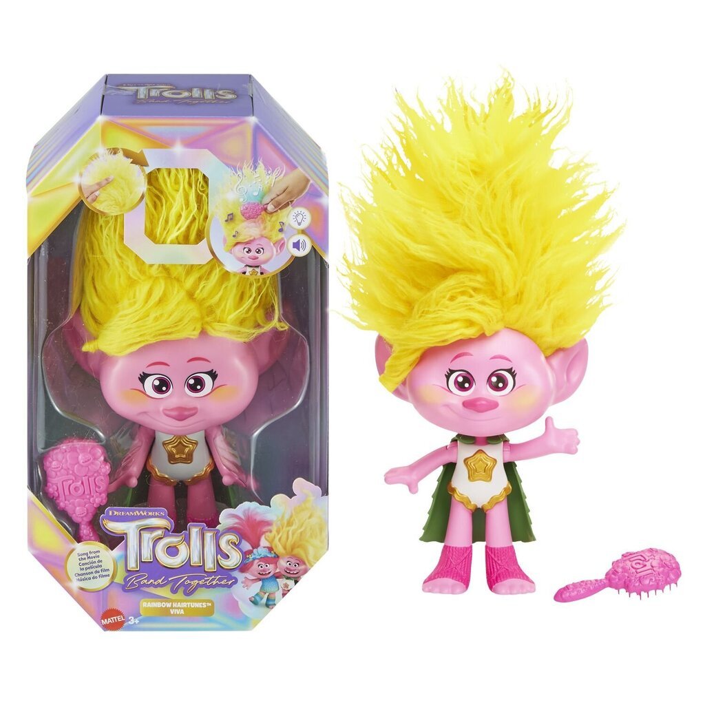 Поющая кукла DreamWorks Trolls Band Together Rainbow HairTunes цена | 220.lv