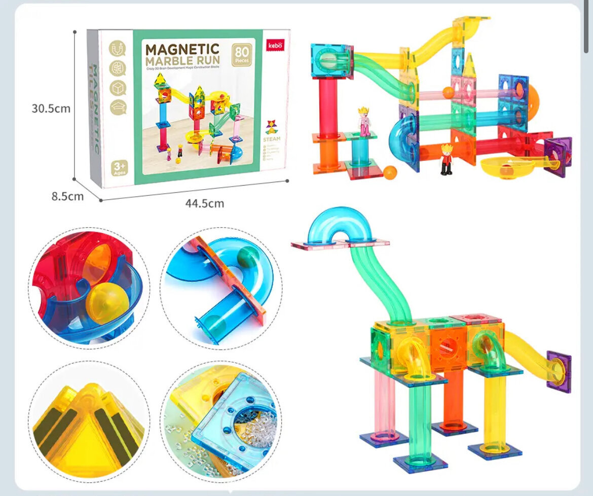 Magnētiskais konstrukcijas komplekts - trase ar bumbiņām Kebo, 80 gab. cena un informācija | Konstruktori | 220.lv
