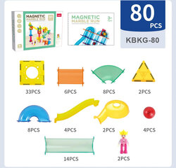 KEBO магнитный конструктор- трасса с шариками, 80 деталей цена и информация | Конструкторы и кубики | 220.lv