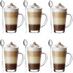 Latte kafijas krūzes 320 ml 6 gab. ar karotēm 6 gab. cena un informācija | Glāzes, krūzes, karafes | 220.lv