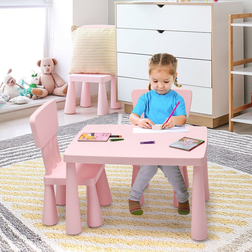 Bērnu galds ar 2 krēsliem Costway, rozā цена и информация | Bērnu krēsliņi un bērnu galdiņi | 220.lv