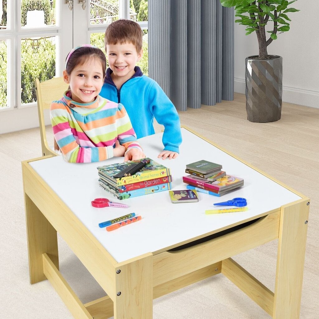 Bērnu galds ar 2 krēsliem Costway, dzeltens cena un informācija | Bērnu krēsliņi un bērnu galdiņi | 220.lv