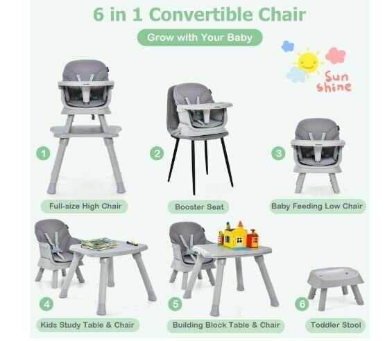 Barošanas krēsls Costway 6in1 цена и информация | Barošanas krēsli | 220.lv