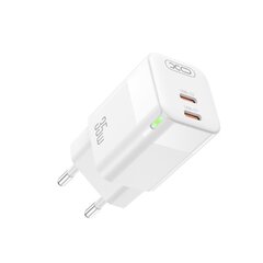 XO wall charger CE07 PD 35W 2x USB-C white + USB-C - Lightning cable цена и информация | Адаптеры и USB разветвители | 220.lv