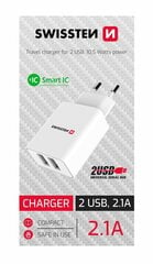 Swissten Smart Travel Charger Tīkla Lādētājs 2x USB 2.1A cena un informācija | Lādētāji un adapteri | 220.lv