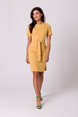 B263 Kokvilnas kleita ar šūtām kabatām, dzeltena цена и информация | Платья | 220.lv