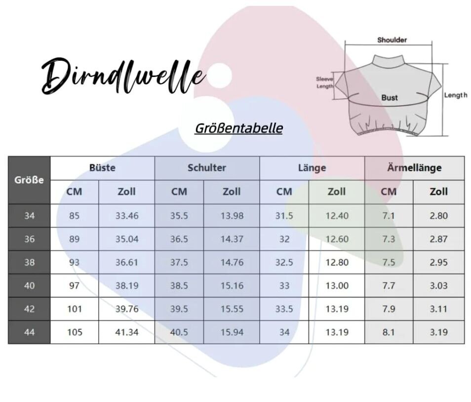 Dirndlwelle sieviešu blūze ar īsām piedurknēm, 42, 44 izmērs cena un informācija | Blūzes, sieviešu krekli | 220.lv