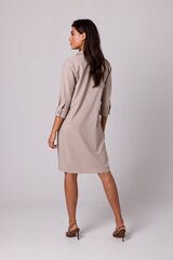 B257 Платье-рубашка с расширенным низом - бежевый цена и информация | Платья | 220.lv