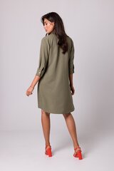 B257 Платье-рубашка с расширенным низом - оливковый цена и информация | Платья | 220.lv
