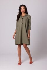 B257 Платье-рубашка с расширенным низом - оливковый цена и информация | Платья | 220.lv