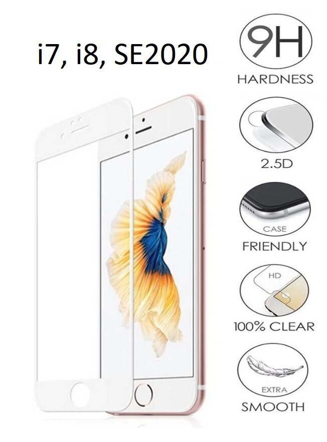 9D Glass iPhone 7/8/SE2 (4,7) white cena un informācija | Ekrāna aizsargstikli | 220.lv