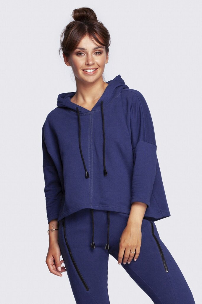 B239 Brīva piegriezuma džemperis ar kapuci, zils цена и информация | Jakas sievietēm | 220.lv