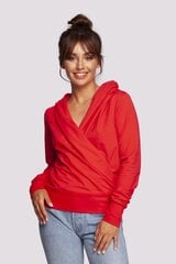 B246 džemperis ar kroku kapuci, sarkans cena un informācija | Jakas sievietēm | 220.lv