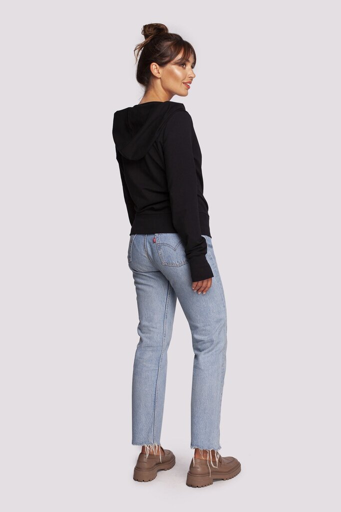 B246 džemperis ar kroku kapuci, melns cena un informācija | Jakas sievietēm | 220.lv