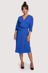 B241 Aploksnes kleita ar sasietu jostu, zila cena un informācija | Kleitas | 220.lv