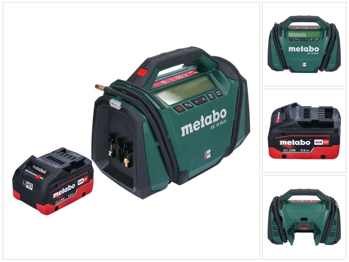 Metabo AK 18 Multi bezvada kompresors 18 V 11 bar + 1x akumulators 5,5 Ah - bez lādētāja cena un informācija | Kompresori | 220.lv