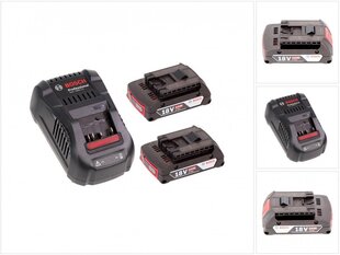 Зарядный набор Bosch с 2 аккумуляторами GBA 2 Ач и зарядным устройством GAL 1880 CV на 14,4–18 В цена и информация | Шуруповерты, дрели | 220.lv