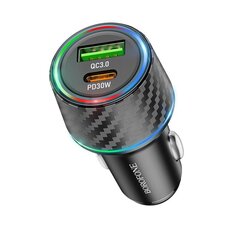 Borofone Car charger BZ21 Brilliant - USB + Type C - QC 3.0 PD 48W black цена и информация | Зарядные устройства для телефонов | 220.lv