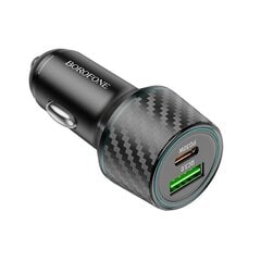 Borofone Car charger BZ21 Brilliant - USB + Type C - QC 3.0 PD 48W black цена и информация | Зарядные устройства для телефонов | 220.lv