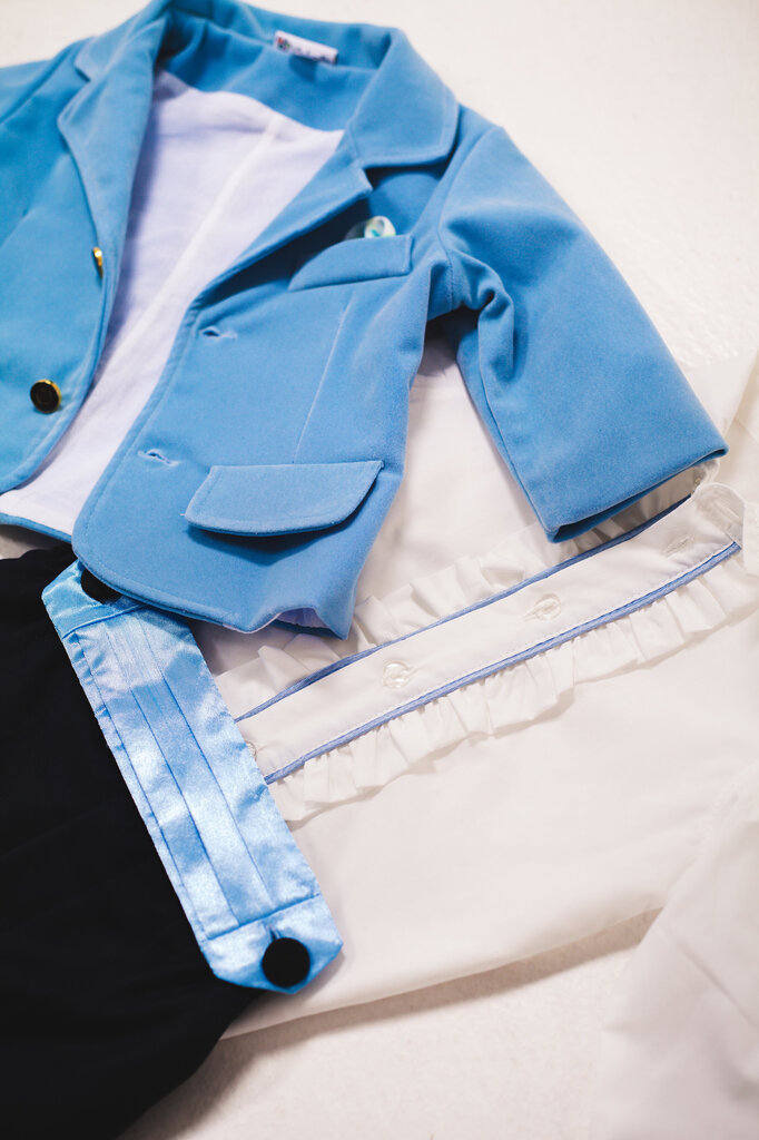Uzvalks ar samta žaketi zēniem, zils цена и информация | Apģērbu komplekti jaundzimušajiem | 220.lv
