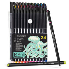 Krāsaino pildspalvu komplekts Ragi Fineliner, 24 gab. cena un informācija | Modelēšanas un zīmēšanas piederumi | 220.lv
