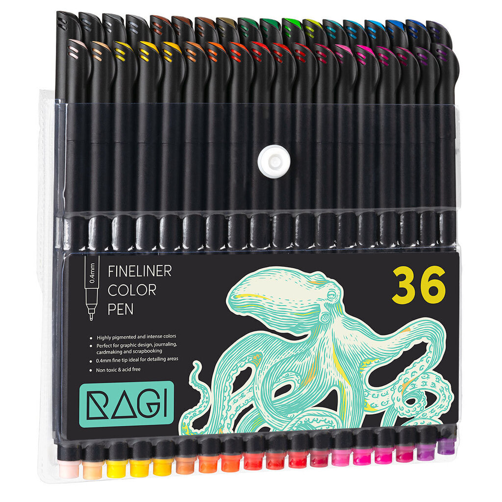 Krāsaino pildspalvu komplekts Ragi Fineliner, 36 gab. цена и информация | Modelēšanas un zīmēšanas piederumi | 220.lv