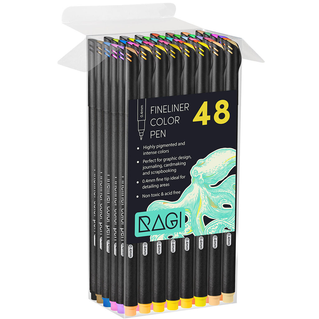 Krāsaino pildspalvu komplekts Ragi Fineliner, 48 gab. cena un informācija | Modelēšanas un zīmēšanas piederumi | 220.lv